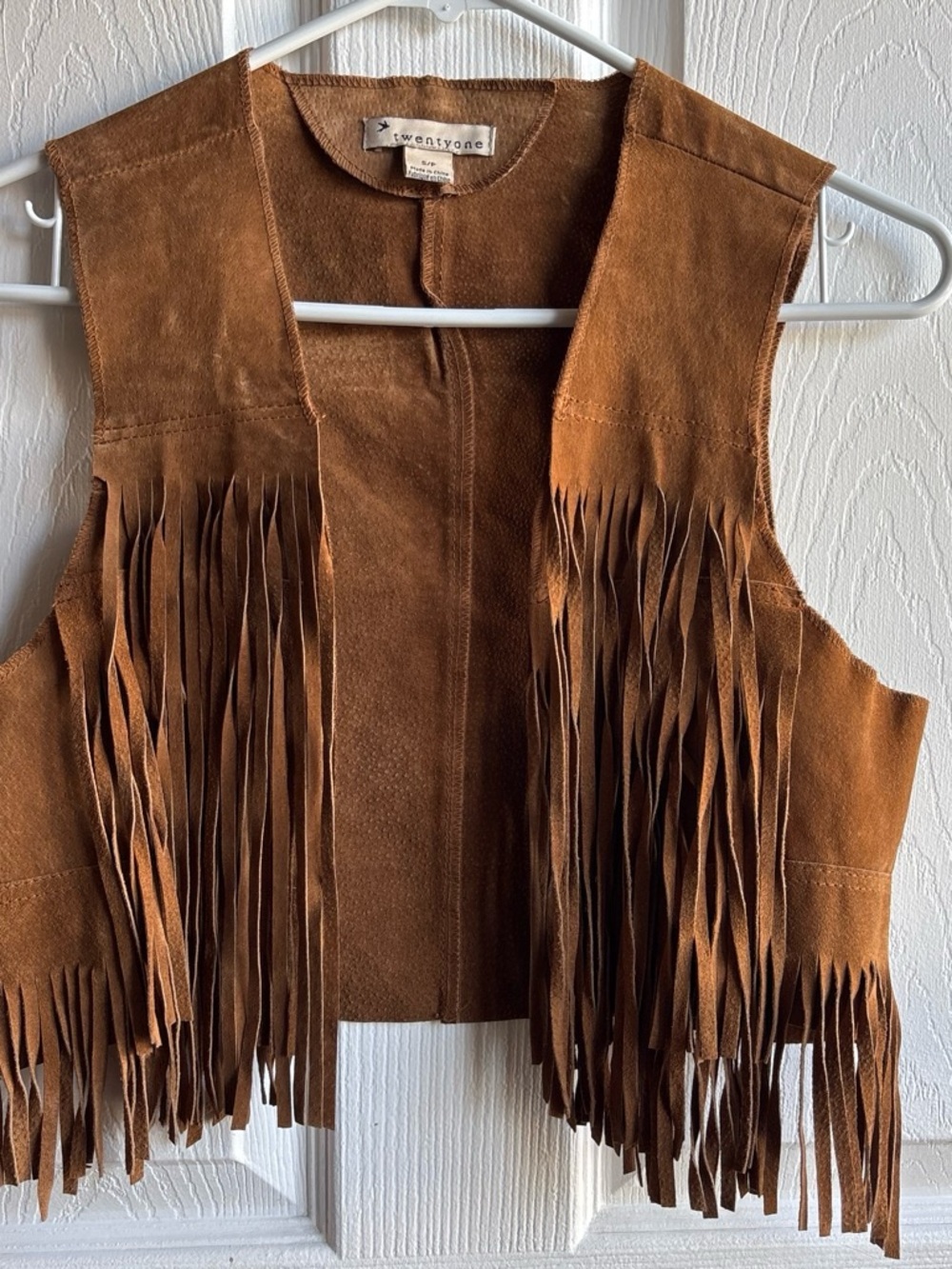 🧲twentyone Brown 100% Leather Fringe Western Vest Collarless Open Women's S/P - Picture 1 of 7